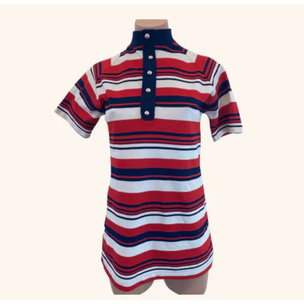 vintage 70's striped‎ long short sleeve mock neck